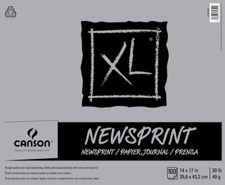 Canson XL Newsprint sketch pad packaging, 14x17 inch acid-free paper for charcoal and pencil