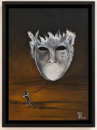 Impression d'art sur toile acrylique encadrée avec un masque texturé blanc et une figure