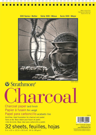 300 Series Charcoal Pad, White - 9" x 12" (Wire Bound)