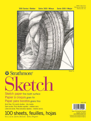 Strathmore 300 Series yellow glue-bound sketch pad, 9x12 inches, fine tooth surface for graphite and charcoal