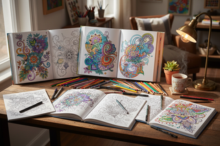 adult coloring books in a creative scenario