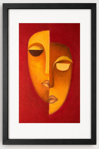 Sunsetting abstract pastel artwork on paper, warm orange and brown tones with textured red background