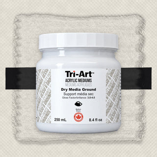 Tri-Art Dry Media Ground acrylic medium in 250ml white jar with label