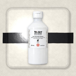 Médium acrylique Tri-Art à faible viscosité en bouteille blanche de 250ml avec bouchon rabat