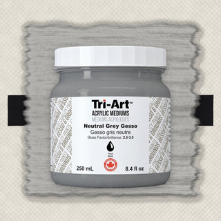 Mélange acrylique Tri-Art Gesso gris neutre en pot de 250ml avec bouchon et étiquette blancs