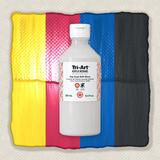 Tri-Art Top Coat Soft Gloss acrylic medium in 250ml white bottle with label