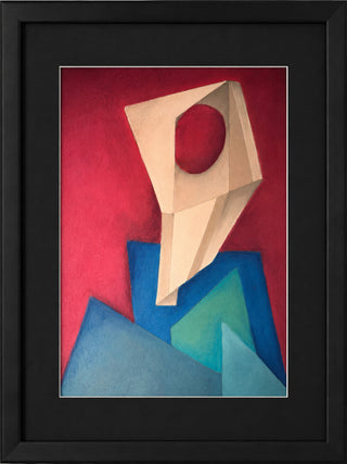 Portrait in Pink abstract geometric pastel artwork on paper, beige and red shapes with blue layers